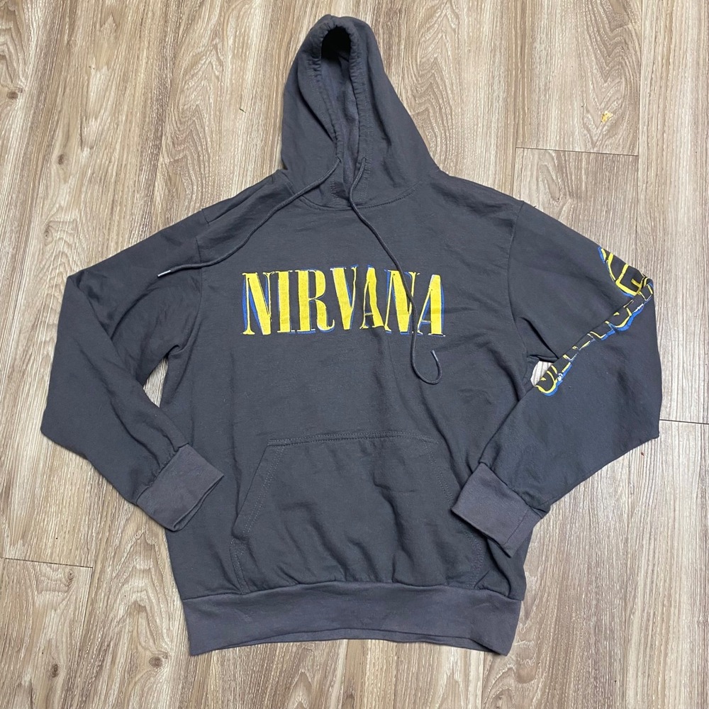 Nirvana Nevermind Hoodie Charcoal Grey Yellow Blue Band Sweatshirt Mens